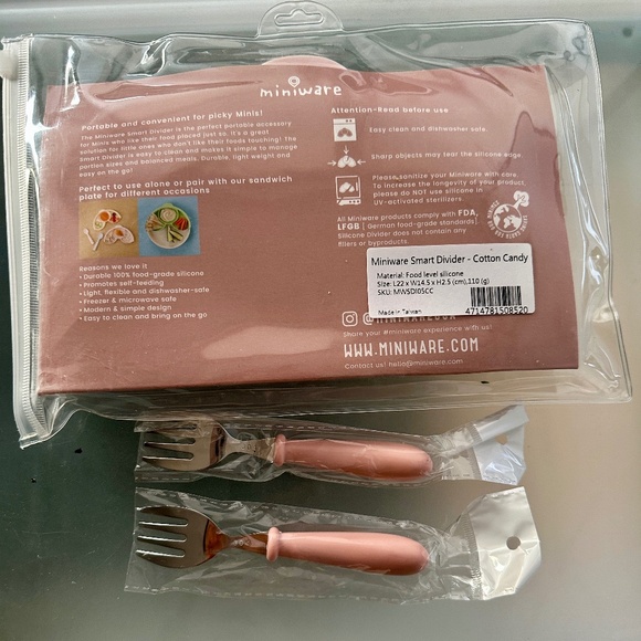 NWT - Miniware Smart Divider Cotton Candy + 2 stainless steel forks - Picture 2 of 3